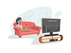 女人看电视平板 netflix 寒意看电视节目电视头像矢量插画设计卡通