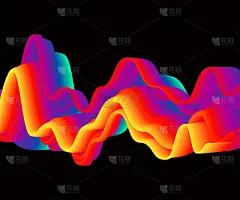 霓虹液体波隔离在黑色，抽象的传单设计，矢量插图。发光的未来主义形状，脉搏声，迪斯科俱乐部邀请概念。