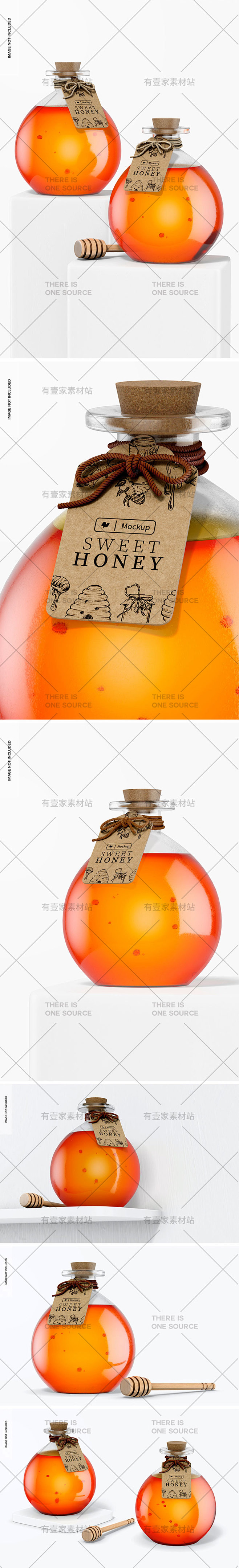 圆形木塞蜂蜜瓶子玻璃瓶包装罐子展示VI智...