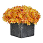 House of Silk Flowers, Inc. - Artificial Home Decor Gold/Burgundy Hydrangea In Small Stone Cube - This artificial hydrangea arrangement will add color and life to any spot in your home or office. The home decor gold and burgundy hydrangeas are securely 