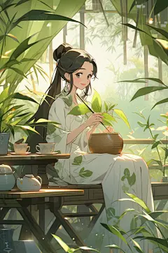 数字艺术中国风竹林汉服人物插画