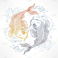 鲤鱼,贺卡,日本,锦鲤,金鱼,背景分离,灰色,橙色,涂料,中国