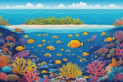 珊瑚海水海洋馆水族馆小鱼海洋插画图片