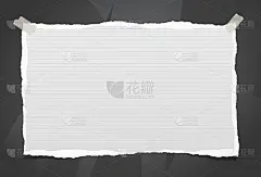 带条的破纸，笔记本纸，贴在黑色背景上的便条或信息。