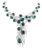 Sapphire, Emerald and Diamond Elegant Feathers Necklace from Gilan's “Journey to Dreams” collection