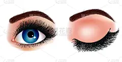 睫毛延伸逼真的插图。清新的深蓝色女人的眼睛。关于商务名片的想法。为t恤打印。矢量图