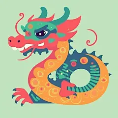 扁平风国潮风龙年龙插画图片