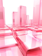 Glass tiles with glass pink shapes in this background, in the style of vray tracing, columns and totems, light white and white, bold shadows, dripping paint, neo-academism--ar 19:32