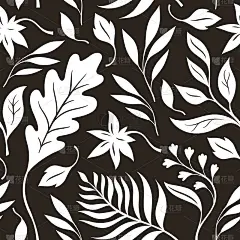 秋叶，黑白无缝插画。矢量图案，织物设计