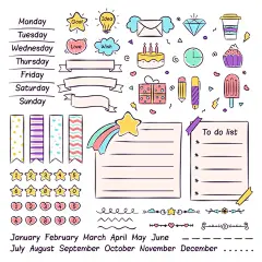 手绘子弹日记元素免费矢量