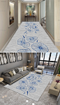 新中式简约荷花莲花锦鲤鲤鱼蓝色走廊地毯卷材循环图案设计