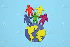 橡皮泥彩色卡通人物在全球。地球的使用和消耗，人口过剩和人口增长