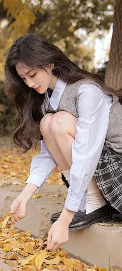 秋天路边美女手机壁纸_彼岸手机壁纸