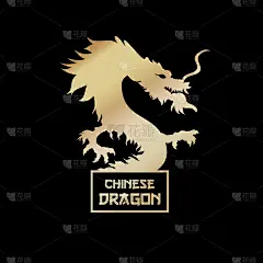 中国龙剪影手绘插图