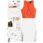 A fashion look from March 2015 featuring orange top, mini skirt and platform sandals. Browse and shop related looks.