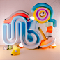 3D 3Dillustration animals Character design  digital illustration Flowers Modern Design type design typography   underwater