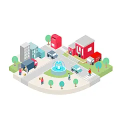 扁平化立体交通道路机场城市建筑2.5D等距插画科技AI矢量PSD素材
