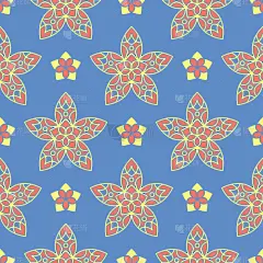 蓝花无缝图案。明亮的背景与彩色的花元素