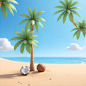 Empty-beach--coconut-tree--blue-sky--flower--3d (2)
