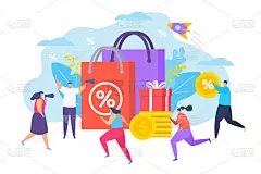 商店里的宣传品，病媒图解。商业广告中，男男女女带着扩音器谈论销售.