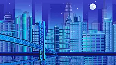 免注册|免会员 - 未来科技科幻霓虹灯渐变绚丽城市建筑夜景灯光插画AI/PSD设计素材