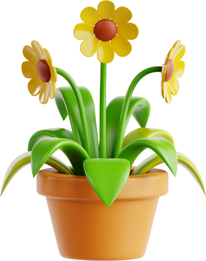 花园 农场 蜜蜂蝴蝶 3D 立体 卡通 电商 插画 图标 png PSD 免抠 设计 素材Flower Pot