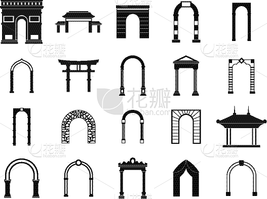 图标集,极简构图,拱门,分离着色,白色,建筑外部,外立面,图像,建筑业,矢量