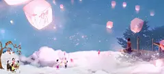 浪漫,梦幻,手绘,插画,简约,蓝色海报,孔明灯,月,光影,家人,,,,图库,png图片,,图片素材,背景素材,4498024北坤人素材@北坤人素材