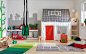 Colorful home and garden themed children’s bedroom with house-shaped bed tent and outdoor games.