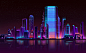 现代城市天际线赛博朋克风格科幻城市夜景风景插画矢量图素材