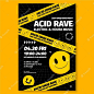 Flat acid emoji poster template Free Vector