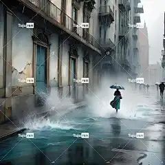 Ai产生的 雨 雨伞 滴 水 街道 城市 人行道