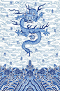 新中式青色飞龙图案地毯贴图-高端定制