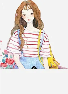 水彩女孩免抠素材_新图网 https://ixintu.com 卡通 可爱 大眼睛 女孩 手绘 水彩 花朵 长发