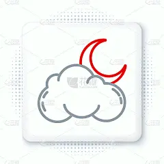 线云与月亮图标孤立在白色背景上。多云的夜晚的迹象。睡眠的梦想的象征。晚上或睡觉时间标志。色彩斑斓的轮