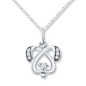 With diamond-accented ears and a single diamond for a nose, this 10K white gold necklace depicts a dog's face, an ideal way to express one's love for pets. The pendant has a total diamond weight of 1/20 carat and suspends from an 18-inch cable chain that 