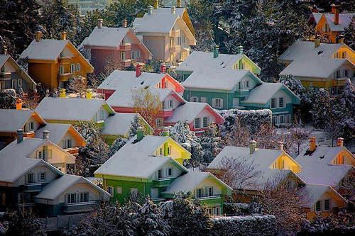  雪日落，卑尔根，挪威