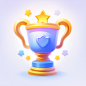 A trophy 3D icon, cartoon, clay, cute, smooth, smooth, blue, yellow, gradient, white background, highest detail, isometric view, HD, style expression--niji 5