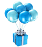 拴在蓝色气球上的礼物盒高清图片