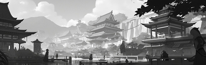 {AI系列}黑白线稿场景（卡通，写实）