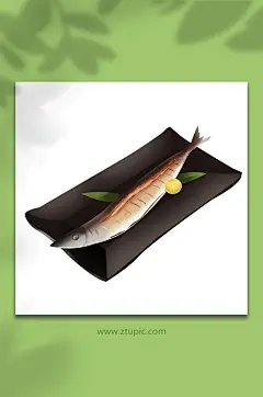 烤秋刀鱼秋季美食元素插画