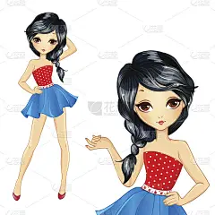 穿蓝裙子的黑发女孩