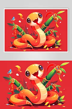 AI数字艺术国潮蛇年新年插画