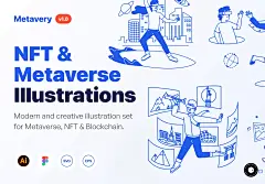 【VIP】Metavery - Metaverse, NFT &amp; Blockchain Illustration Set⎪12幅元宇宙区块链数字资产插画