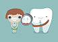 牙医检查女孩，牙齿和牙齿的牙齿概念矢量图素材