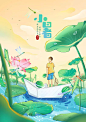 小暑,海报,荷花,清新,插画图片图片素材_ID:VCG211287677991