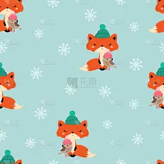 冬天,狐狸,式样,分离着色,可爱的,自然,纺织品,图像,雪花,壁纸