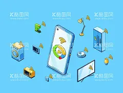 智能家居插画  - 源文件下载【酷图网】物联网,智能家居,互联网,互联网科技,现代科技,信息科技,人工智能,智能设备,物联网插画,智能手机,