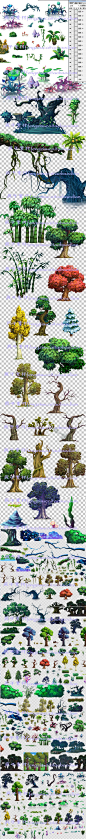 游戏美术资源手绘 Q版植物花草树木 PSD分层素材 高清2D场景修图-淘宝网