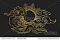 Sun in the sky over the sea. Decorative graphic design element. Vector illustration in oriental style